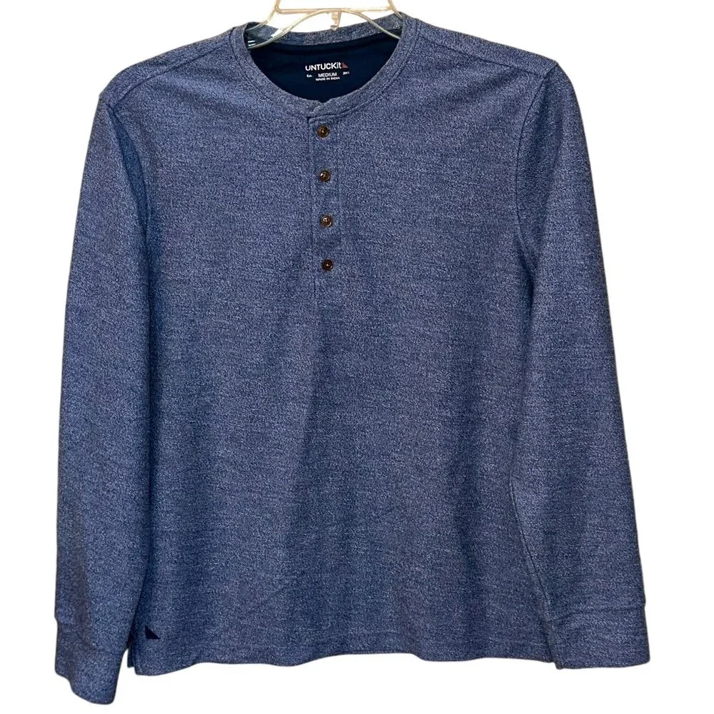 UNTUCKit Urey Henley Long Sleeve Pullover Sweater Shirt Size Medium Blue 40983